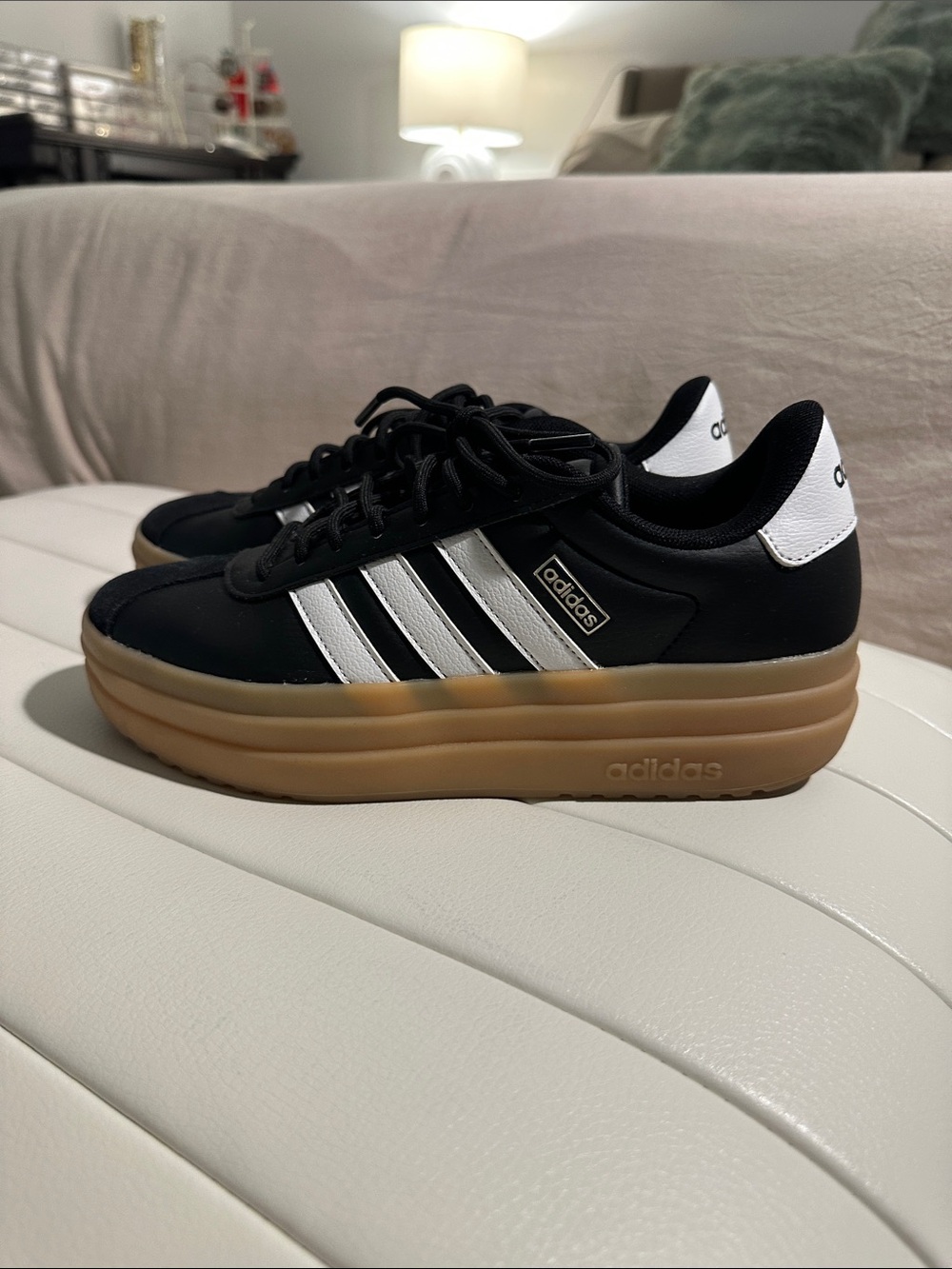 adidas Black & White Platform Sneaker with Gum-Look Sole